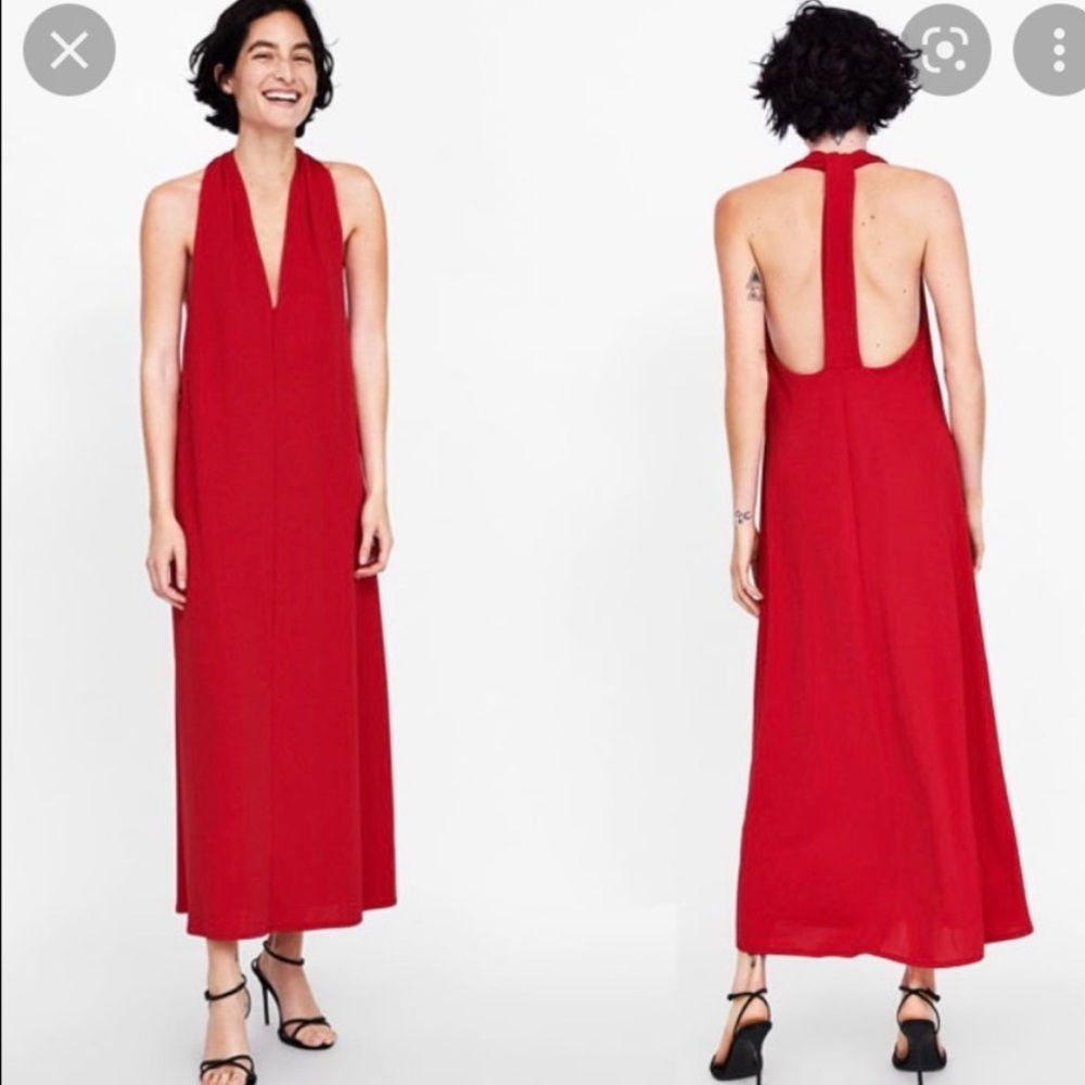 NWT Zara maxi dress red neckline halter